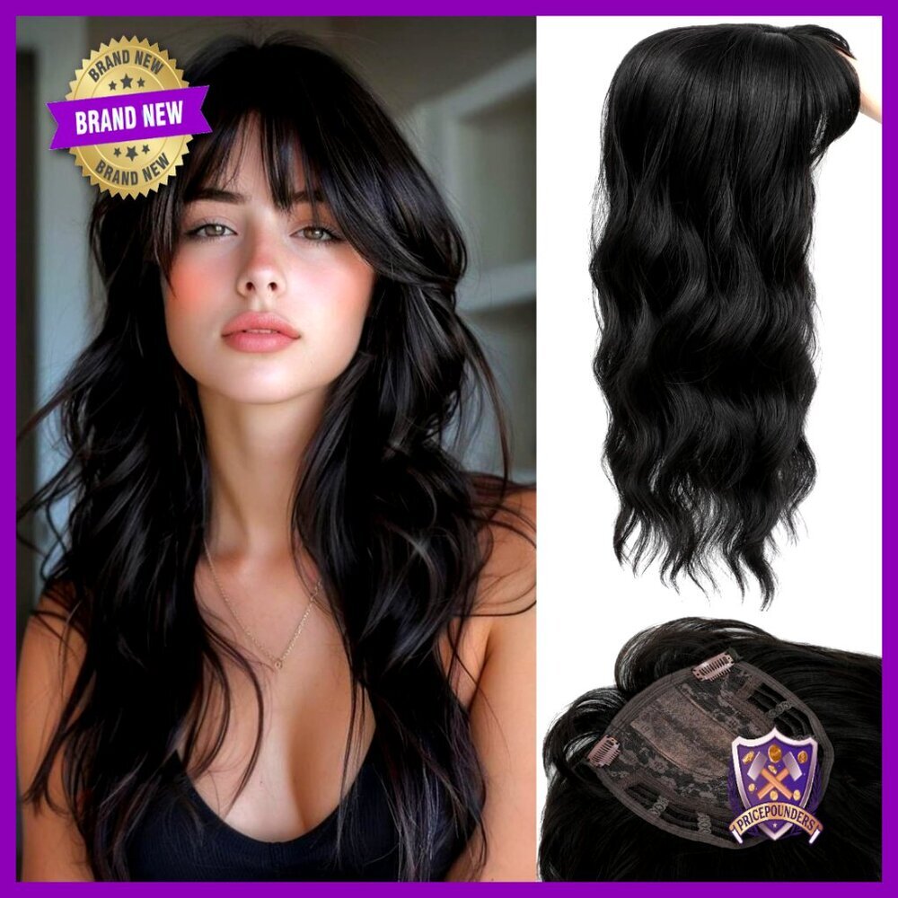 Long Wavy Hair Topper Clip In Bangs Synthetic Volume Thinning Crown